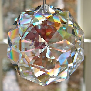 Swarovski Crystal Suncatcher, Aurora Borealis Crystal Window Prism, Window Decor, Glistens Even in Low Lighting -  "DARLING DAHLIA"