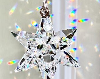 NEW - Stunning 3-D Crystal Star Suncatcher, Asfour Crystal Star and Swarovski Crystal Beads, Prism Rainbow Maker for Home Window - SUPERNOVA