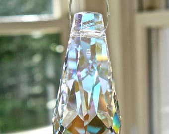 Pendentif, cristal Swarovski, cristal arc-en-ciel, prisme, 38 mm, petits défauts, aurores boréales transparentes ou transparentes
