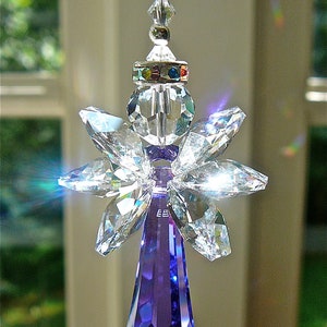 Angel Crystal Suncatcher, Made w/ Swarovski Crystal ,Angel For Your Home or Car Rearview Mirror, &quot;FAITH PURPLE,&quot; Choose Your Length