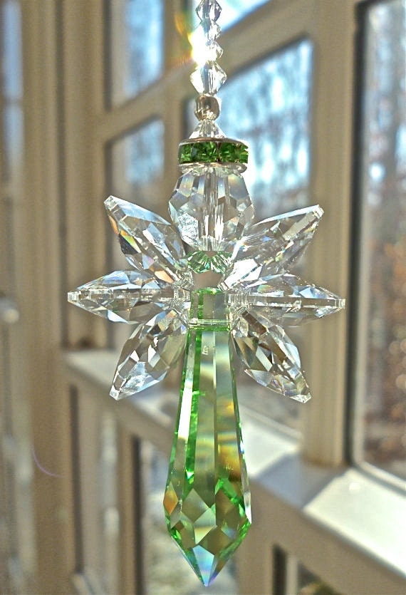Green Crystal Guardian Angel Swarovski Suncatcher For Your | Etsy
