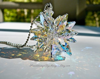 BEST SELLER Crystal Cluster Suncatcher for Car, Made with Swarovski Crystal, Rainbow Maker - "STELLA ab" on Silver Chain
