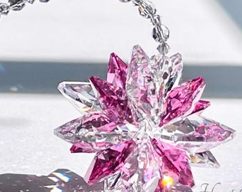 NEW - Rose Pink (vintage) and Clear Swarovski Crystal Cluster Suncatcher for Car or Home Window Beautiful Rainbows, Stella Rose SUPERNOVA