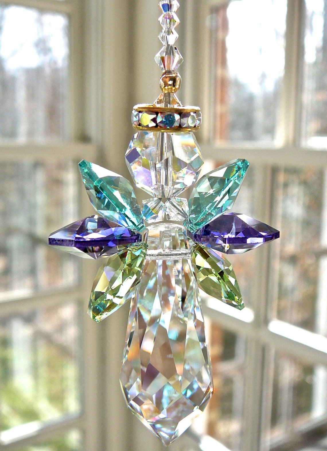 Guardian Angel Sun Catcher in Aurora Borealis and Peacock | Etsy