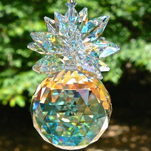 Crystal Aurora Borealis suncatcher  Made with Swarovski Crystal, Pineapple Suncatcher, Window Decor -  "ISABELLA AB"