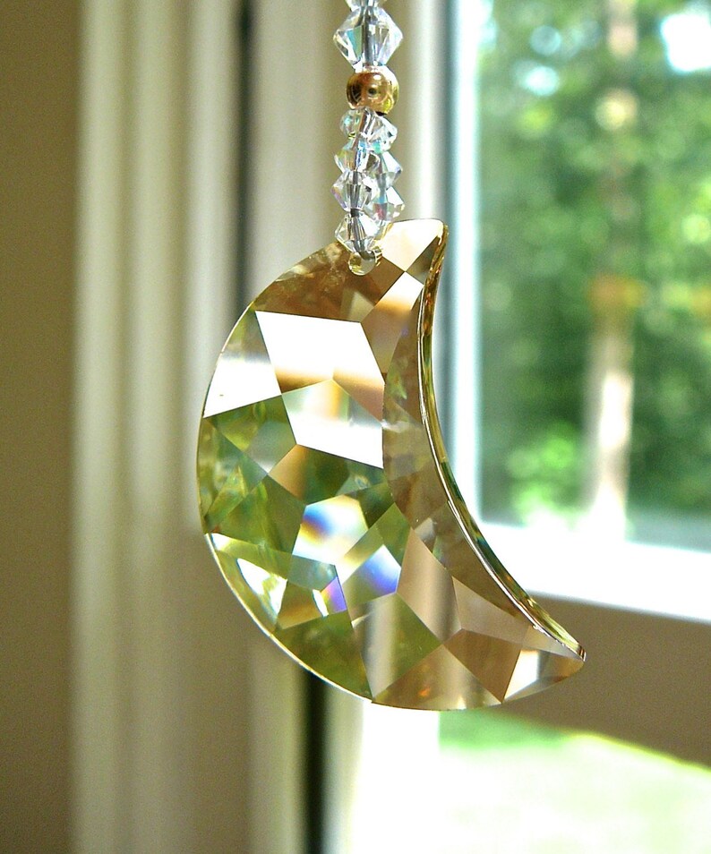 Swarovski Crystal Moon Suncatcher for Car Moon in Golden Etsy