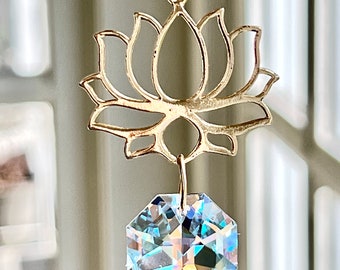 LOTUS FLOWER Swarovski Crystal Suncatcher for Car or Home Window, Rainbow Maker Prism