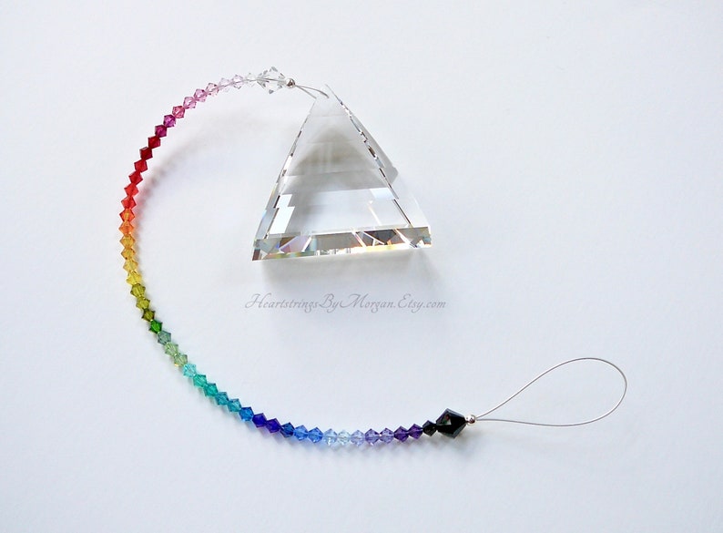 Swarovski Crystal Pyramid Suncatcher with Colorful Strand in Etsy