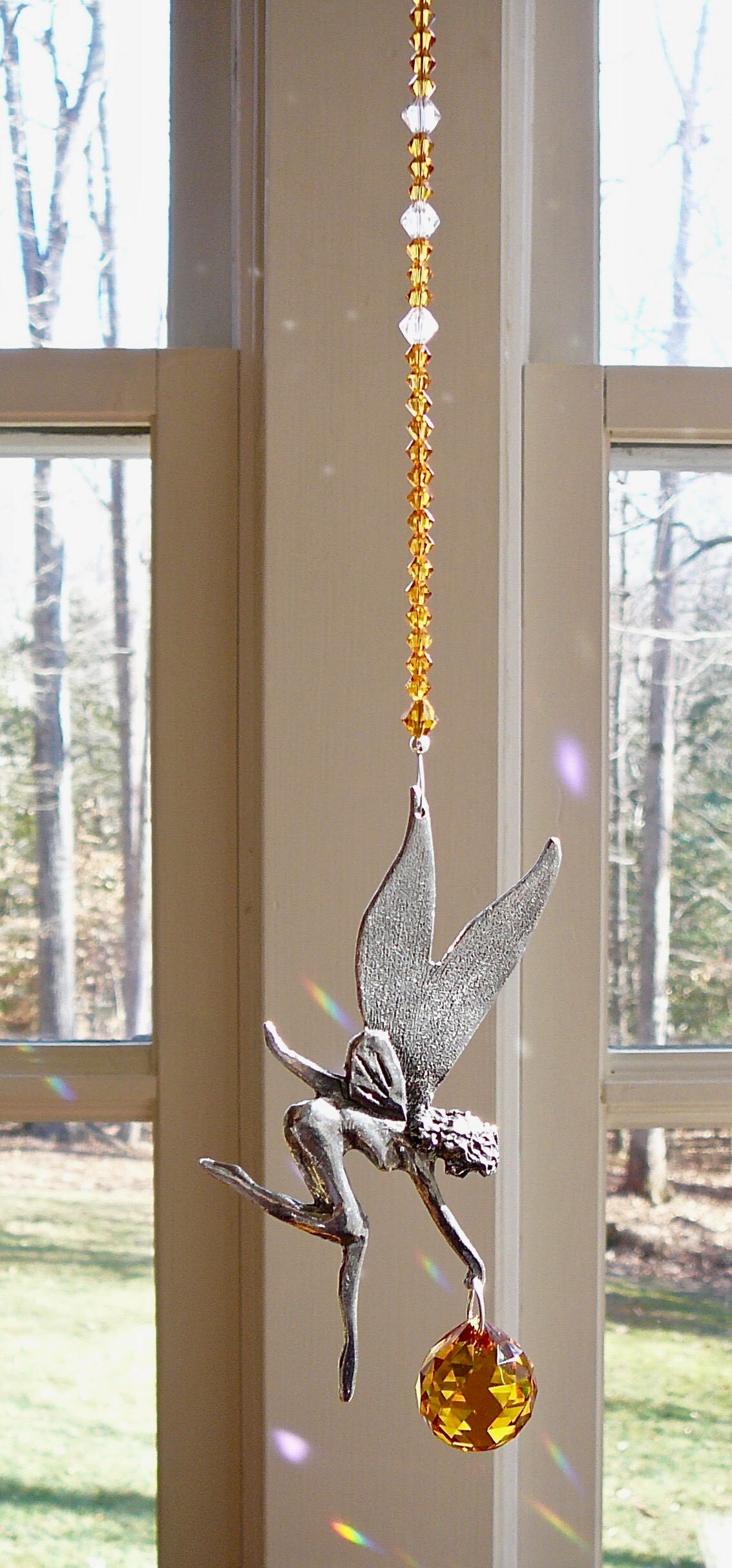 Fairy Suncatcher Made W/ Pewter Fairy and Swarovski Crystal Etsy