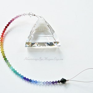 Crystal Pyramid Suncatcher with Colorful Strand in 34 Blended Colors, Entirely Swarovski, Chunky 2" Crystal Prism Rainbow Maker -"ZEN LARGE'