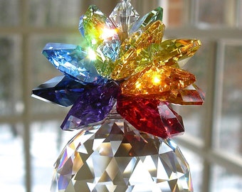 30mm Swarovski Ball Topped with a Cluster of Swarovski Octagons in Rainbow Colors,  Suncatcher, Crystal Pineapple - "OLIVIA GRANDE RAINBOW"