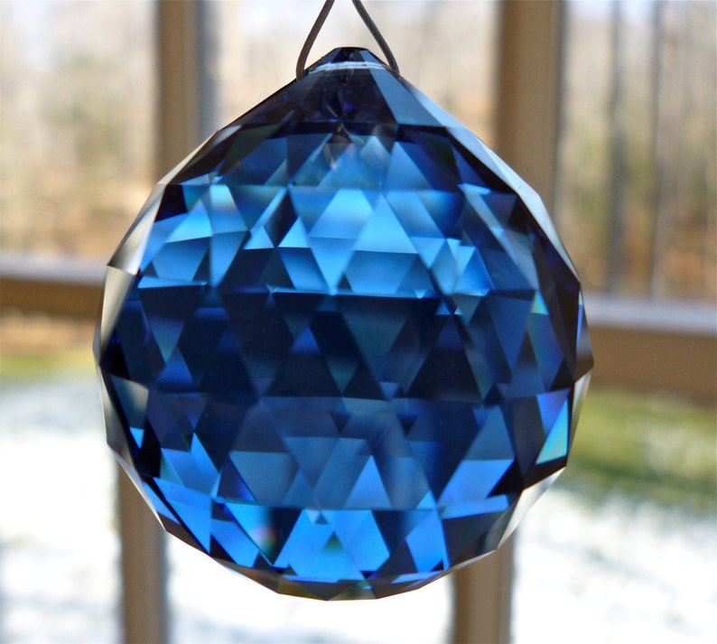 Dark Sapphire Crystal Ball 30mm Topped With Clear Crystal Etsy