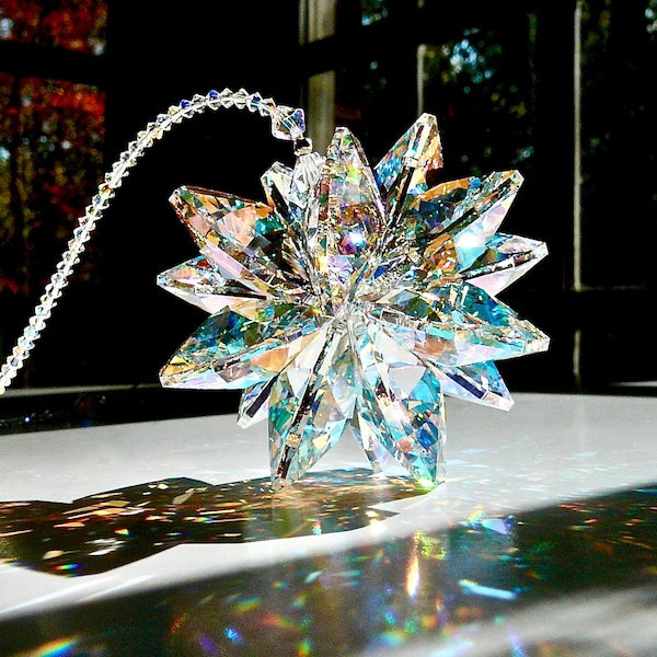 Grote Swarovski-kristalcluster Suncatcher-cluster in AB, handgemaakte raamhanger, regenboogmaker - "STELLA GRANDE AB"