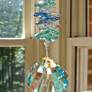 Crystal Shell Suncatcher, Rainbow Maker, 40mm AB RETIRED Swarovski Crystal Shell with Octagons in Ocean Colors Beach Decor -"ATLANTIS"