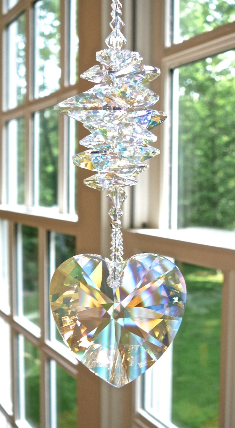 Aurora Borealis Crystal Heart Suncatcher Window Ornament Etsy