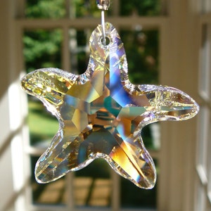 Crystal Starfish, Swarovski 40mm (1.5") AB Crystal Starfish in Ocean Colors, "SEA STAR" - Rainbow Maker for Car or  Home