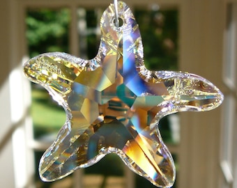 Crystal Starfish, Swarovski 40mm (1.5") AB Crystal Starfish in Ocean Colors, "SEA STAR" - Rainbow Maker for Car or  Home