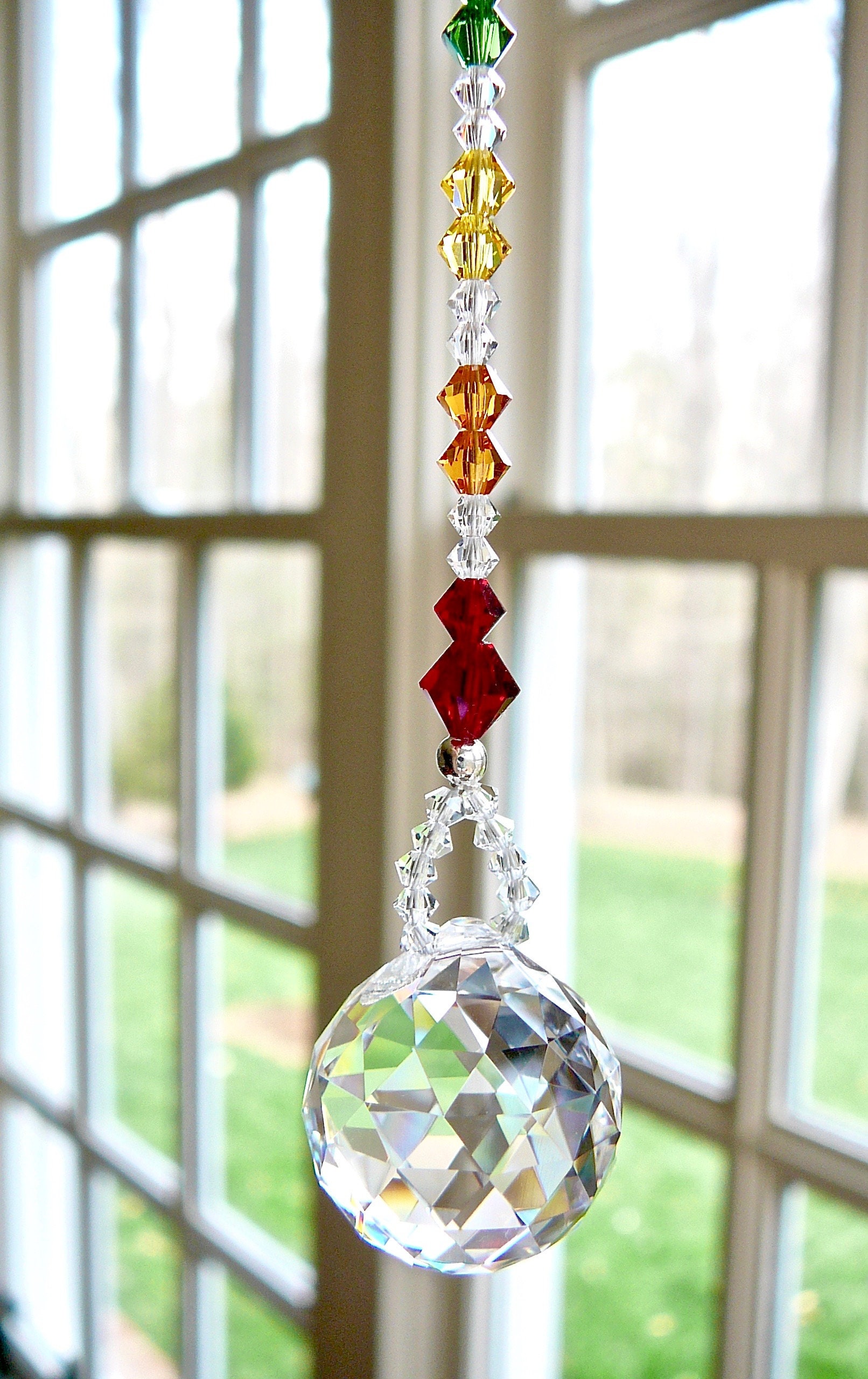 Crystal Ball Car Ornament, Prism, With Chakra-colored Beaded Strand, Car  Charm for Rearview Mirror little Harmony 
