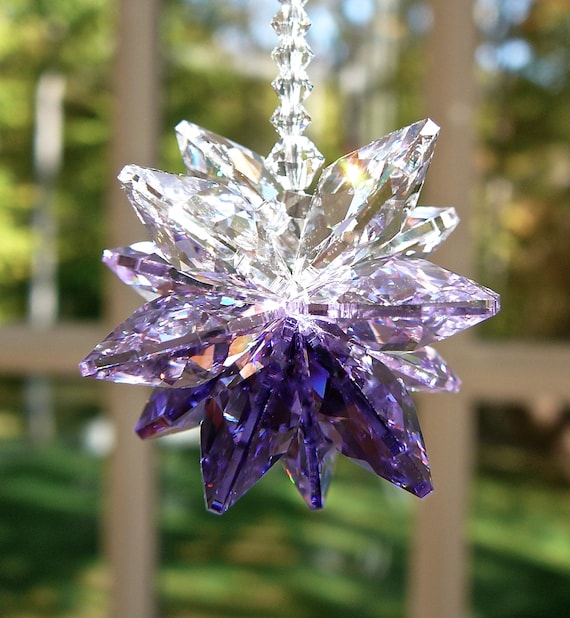 Purple Crystal Suncatcher Prism Cluster Made w / Swarovski Crystals, 2  longueurs pour voiture ou fenêtre de maison AURA PURPLE -  France