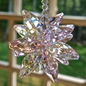 Pink and Clear AB Crystal Cluster Suncatcher Prism, Made w/ Swarovski Crystals, for Car or Home, Glistens in Low Light - "ESTELLE"