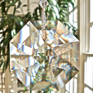 Amazing Rainbows, Swarovski Crystal Logo-Etched Suncatcher, Huge 60mm Crystal Octagon Window Prism, Rainbow Maker - "OCTAVIA VENTI"