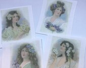 Set of Four Fusible, Vintage Images for crazy quilting, wall-hanging, iron-ons