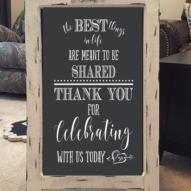 Wedding Thank You for Celebrating His and Hers Initials in Heart Custom Chalkboard Decal Wall Decor Words Vinyl Lettering Decal