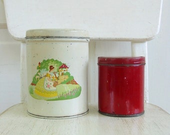 Set Vintage Metal Tins, Vintage Biscuit Tins, Set of Vintage Canisters, Red Metal Storage, Vintage Garden Tin, Metal Storage Tins, Red Tin