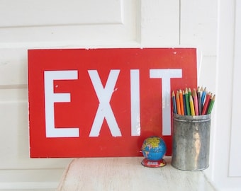 Vintage Exit Sign, Vintage Sign, Glass Sign, Vintage Exit Sign, Red Sign, Industrial Decor, Industrial Sign, Vintage Milk Glass Sign