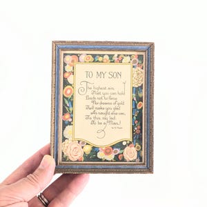 Vintage Framed Poem, Vintage Son Poem, Small Poem for Son, Vintage Graduation Gift, Vintage Gift for Son, Vintage  Lithograph Floral