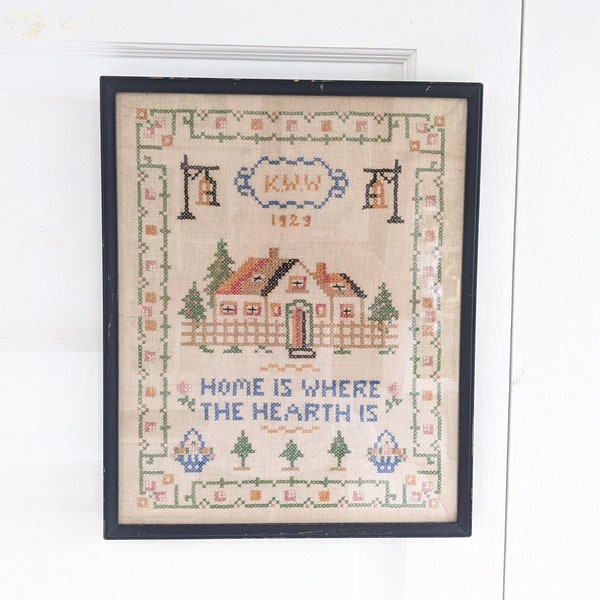 Vintage Cross Stitch Sampler, Vintage Embroidery, Vintage Home Cross Stitch, Twenties Cross Stitch Sampler, Vintage House Cross Stitch