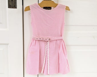 Vintage Pink Girl Dress, Girl Gingham Dress, Vintage Pink Gingham, Size 6 Girl Vintage Dress, Girl Sleeveless Dress, Girl Pink Summer Dress