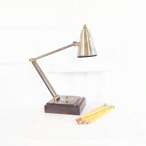 Mid Century Desk Lamp, Vintage Wood Brass Desk Lamp, Vintage Metal Lamp, Vintage Desk Light, Vintage Wood Desk Lamp, Goose Neck Desk Lamp