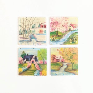 Small Vintage Four Seasons Paintings, Vintage Seasons Paintings, Small Spring Painting, Vintage Summer Painting, Small Fall Painting, Winter image 1