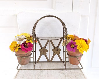 Vintage Metal Planter, Indoor Planter, Vintage Centerpiece, Metal Garden Gate, Vintage Metal Vase, Vintage Floral Centerpiece, Wire Trellis