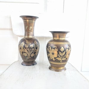 Pair Vintage Brass Vase, Vintage Brass Urn, Vintage Metal Vase, Vintage Brass, Vintage Metal Urn, Boho Decor, Metal Flower Vase, Brass