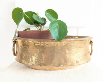 Vintage Brass Bowl, Vintage Brass Planter, Vintage Gold Bowl, Vintage Brass Pot, Textured Brass Pot, Decorative Brass Planter, Indoor Pot