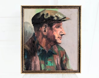 Vintage Man Portrait Painting, Vintage Man Painting, Vintage Man with Newsboy Cap Painting, Man with Flat Cap Painting, Vintage Portrait