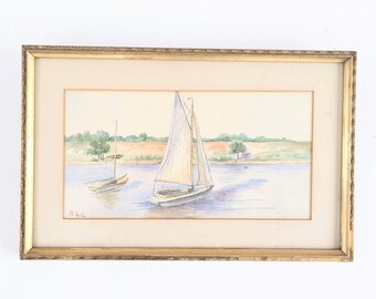 Vintage Sailboat Painting, Vintage Sailboat Watercolor, Vintage Ocean Painting, Vintage Nautical Painting, Vintage Ocean Watercolor, Seaside