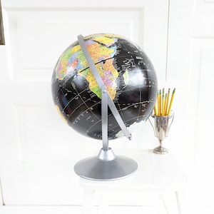 Vintage Black Globe, Replogle Globe, 12 Inch Globe, World Globe, School Globe, Industrial Globe, Metal Globe, Starlight Globe, Industrial