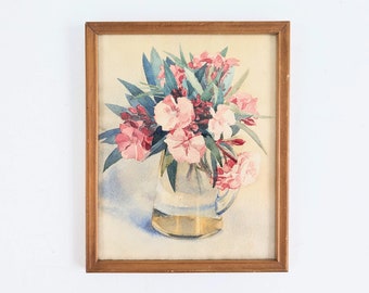 Vintage Floral Painting, Vintage Floral Watercolor Painting, Vintage Pink Flowers Watercolor Painting, Vintage Pink Floral Paiting