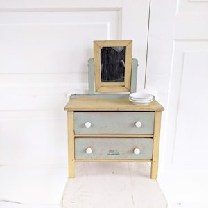Vintage Doll Furniture, Vintage Doll Dresser, Child Wood Dresser with Mirror, American Girl Furniture, Mini Wood Dresser Hutch, Mini Dresser