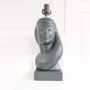 Vintage Woman Lamp, Mid Century Lamp, Green Lamp, Ceramic Lamp, Mid Century Modern Lamp, Vintage Lamp, Face Lamp, Green Ceramic Lamp