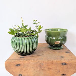 Pair of Vintage Pots, Vintage Plant Pot, Vintage Planter, Vintage Indoor Planter, Vintage Green Pot, Two Green Pots, Vintage Green Planters