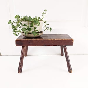 Vintage Rustic Wood Stool, Primitive Stool, Rustic Stool, Industrial Stool, Small Vintage Wood Bench, Vintage Footstool, Primitive Stool