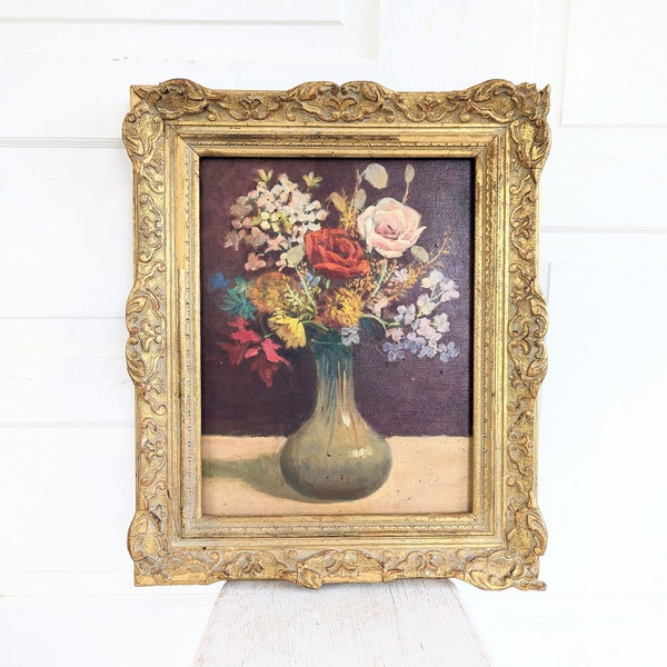 Large Vintage Floral Painting, Vintage Rose Painting, Vintage Floral Oil Painting, Large Rose Oil Painting, Vintage Floral Bouquet Painting