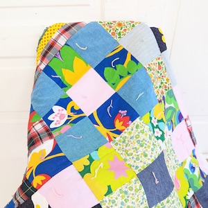 Vintage Scrap Quilt, Vintage Patchwork Quilt, Vintage Reversible Quilt, Vintage Squares Quilt, Vintage Child Quilt, Colorful Vintage Quilt