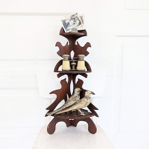 Vintage Wood Corner Shelf, Small Vintage Shelf, Vintage Bird Shelf, Carved Bird Shelf, Wood Display Shelf, Vintage Corner Shelf, Three Tier