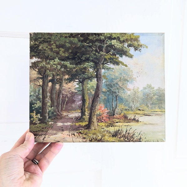 Vintage Forest Painting, Vintage Trees Painting, Vintage Landscape Painting, Small Vintage Landscape Painting, Vintage Nature Trail Painting