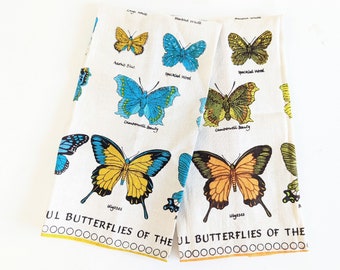 Pair Vintage Butterfly Dishtowels, Vintage Kitchen Dishtowel, Vintage Kitchen Towel, Butterfly Dish Towel, Vintage Linen Dishtowel, Pair